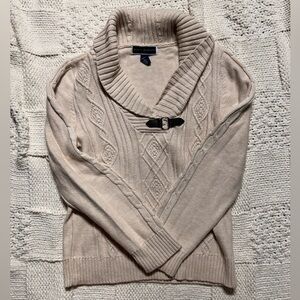 Karen Scott Cream Cable Knit Pullover Sweater Collar 100% Cotton